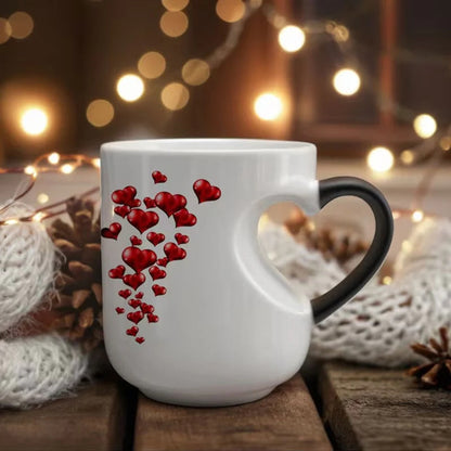 Perfect Valentine's Day Gift for Her✨Heat Sensitive Color Changing Magic Mug-Heart Shaped Handle Ceramic Coffee Cup