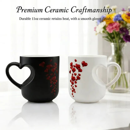 Perfect Valentine's Day Gift for Her✨Heat Sensitive Color Changing Magic Mug-Heart Shaped Handle Ceramic Coffee Cup