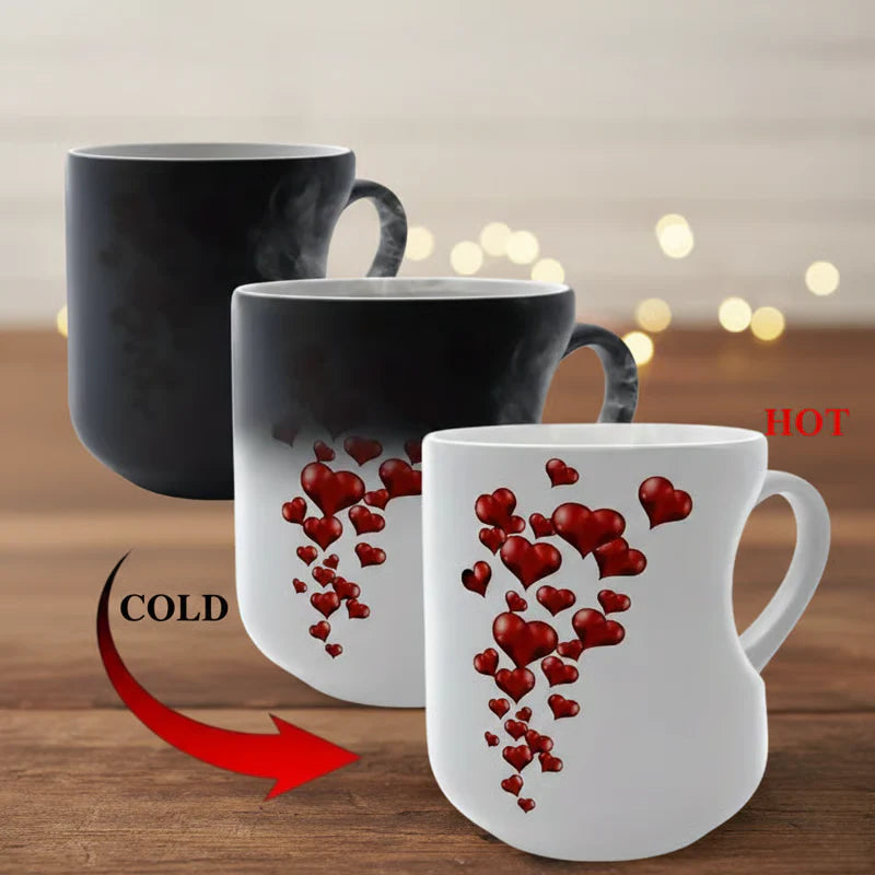 Perfect Valentine's Day Gift for Her✨Heat Sensitive Color Changing Magic Mug-Heart Shaped Handle Ceramic Coffee Cup
