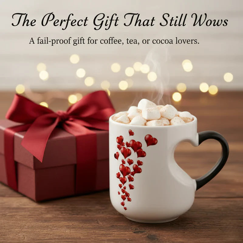 Perfect Valentine's Day Gift for Her✨Heat Sensitive Color Changing Magic Mug-Heart Shaped Handle Ceramic Coffee Cup
